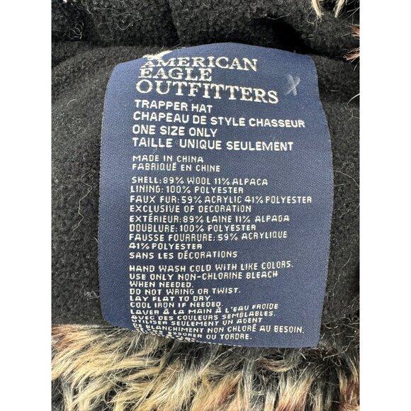 American Eagle Outfitters Trapper Hat With Faux Fur & Pom Pom Black/Gray Wool/Al - Picture 2 of 11